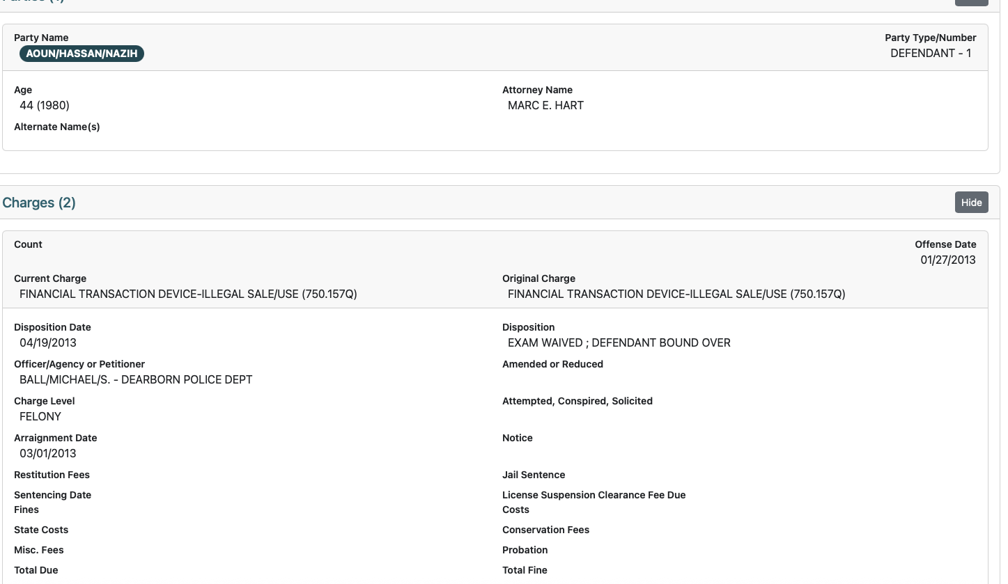 Docket screenshot: financial transaction device sale
